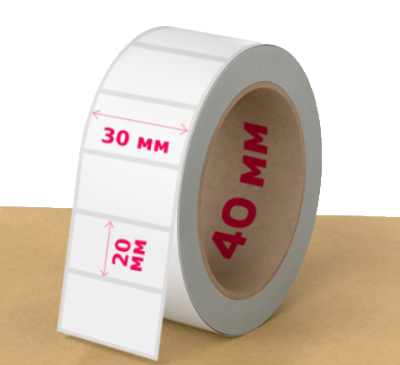 Термотрансферная этикетка 30*20мм (1800 шт/рулон, втулка 40 мм, Белый)